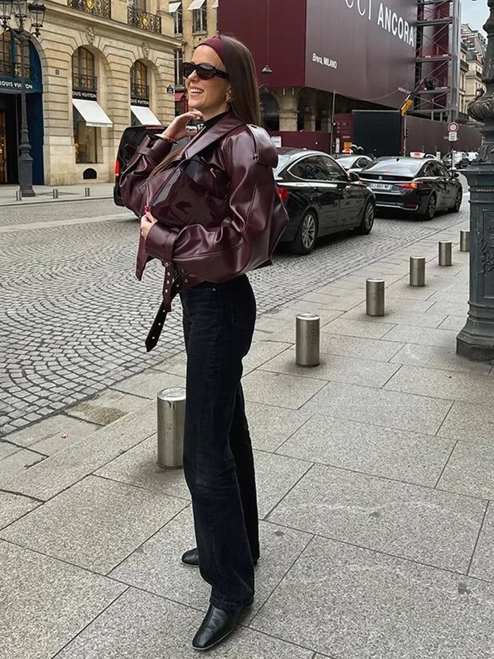 Deri Bordo Ceket
