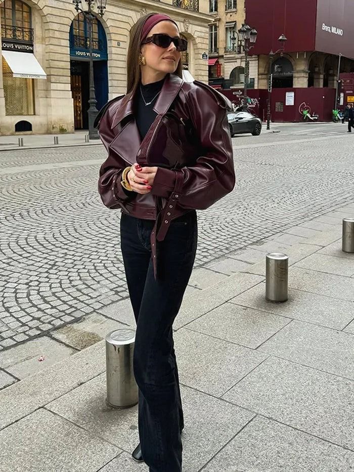 Deri Bordo Ceket